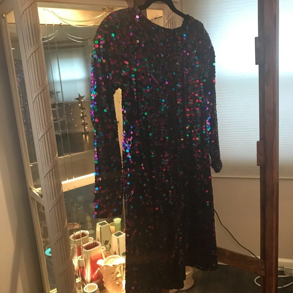 Vintage Black Tie Oleg Cassini Sequin Cocktail Party Dress - Picture 3 of 8